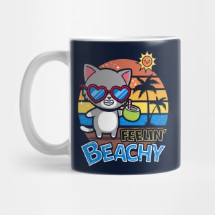 Cute Retro Vintage Cat Chilling On A Beach Funny Punny Meme Mug